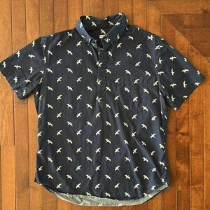 Men’s Navy Flying Bird Cotton Twill 3/4 Button Down Collar Shirt Size Large